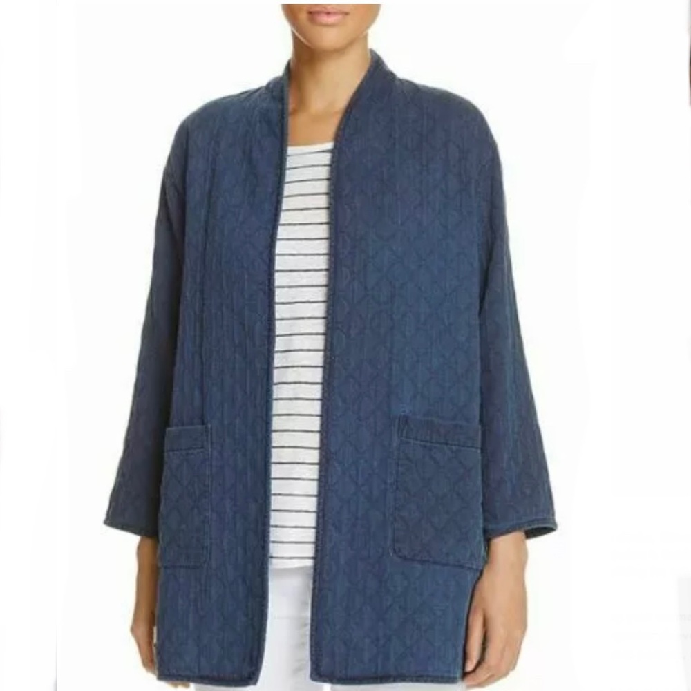 Eileen Fisher Organic Cotton Rhombus Jacquard Open-Front Quilted Jacket 1X - Picture 2 of 8